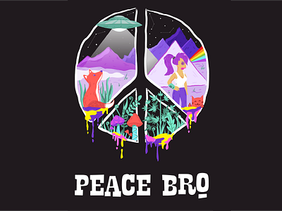 Peace Bro alien constellation design fox futurama herbs illustration music nature peace pink floyd spaceship