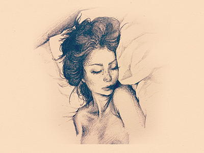 FridayTuesday bed breast drawing hair nudity pencil sketch sleeping woman