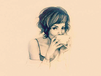 Bedroom eyes coffee cup drawing drinking experssion eyes pencil portrait sketch woman