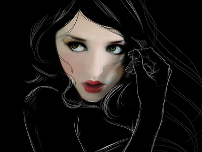 Black & white digital digital art girl line line art painting photoshop portrait skin woman