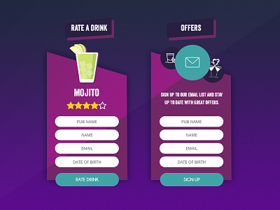 rate a drink / sign up app ar competition data ui ux web