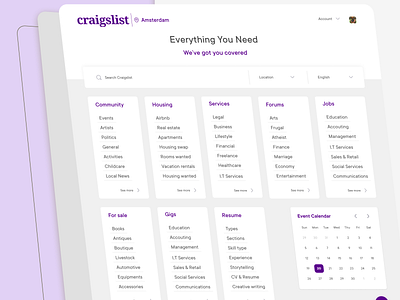 Craigslist Home Page Redesign app branding design figma illustration logo typography ui ux vector