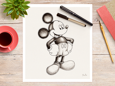 Mickey Mouse animal black character design disney dot draw drawing illustration ink pencil scene