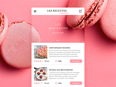 Les recettes secrètes app food interface ios macaron mobile pink recipe ui ux