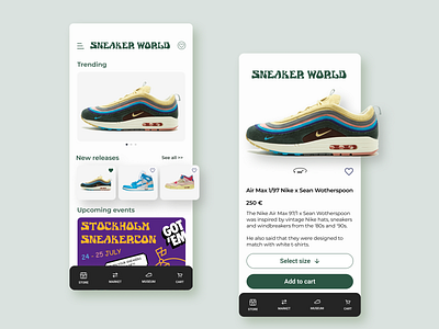 Sneaker world app design e commerce iphone mobile nike product shopping sneakers sports ui ux