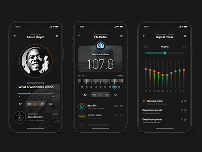 Armadillo Application application dark design equalizer iphonex music player radio ui ux