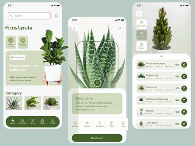 Plant shop and care mobile UI
