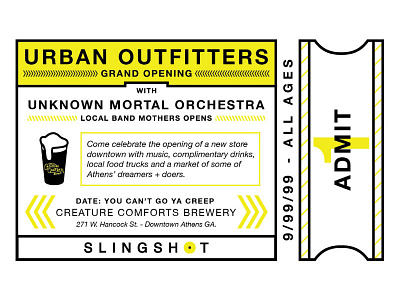 Urban Outfitters Store Opening Party Ticket athens creature comforts georgia minimal modern music simple ticket urban outfitters