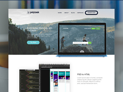 Polytask clean design flat landing layout minimalist polytask psdtohtml service ui web website