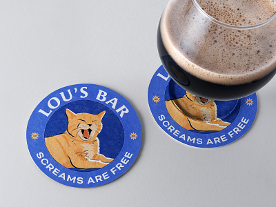 Lou's Bar Coasters brand design cat coaster design illustration kitty logo typography vintage