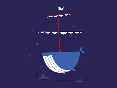 Ahoy! illustration ocean pirate ship whale