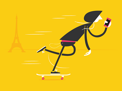 Paris Car-Free Day eiffel hoodie illustration illustrator mobile paris pushing skateboarder skateboarding tower