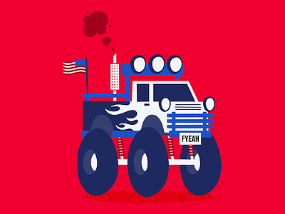 FUCK YEAH america cliché flag fuck yeah illustration illustrator monster truck usa vehicle wheels