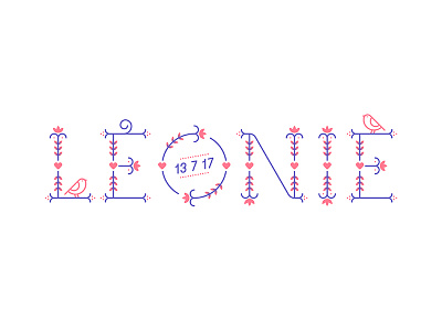 Léonie baby bird birth announcement floral flourish icon illustration monoline sparrow typeface typography