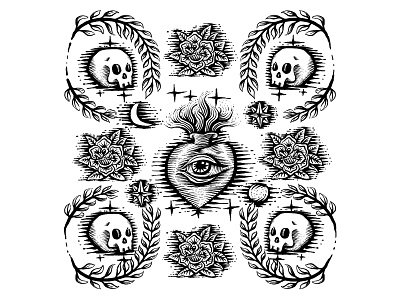 Holy heart badge branding caferacer graphic design icons iconset illustration illusyts logo moto photoshop plants rose skull tattoo traditional vector vintage