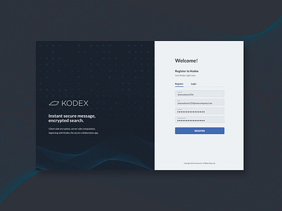 Kodex register page app design redesign sketch ui
