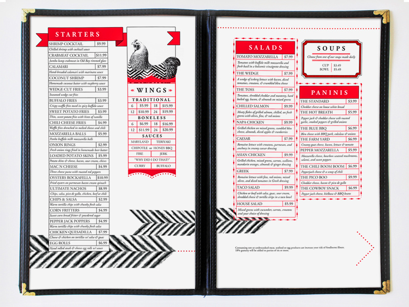 Rockafellas Menu burgers food restaurant design menu