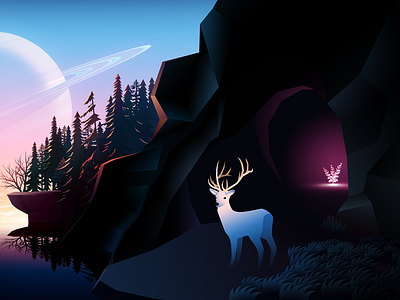 Fabulous Refuge byrotek deer illustration landscape painting