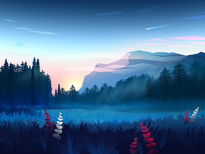 Calm Meadow byrotek illustration landscape painting