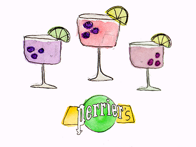 Perrier Illustrations - Extraordinary Blue Berry hand drawn illustration watercolor