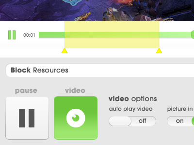 Video UI selectable switches ui video player