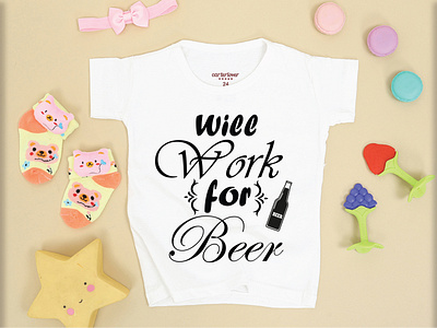 WILL WORK FOR BEER T-SHIRT DESIGN branding design illustration logo typography vector