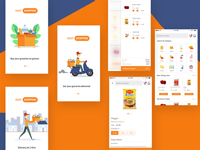 Online Groceries app concept design illustration