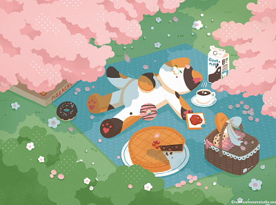Cat Illustration: Spring Picnic cat cherryblossom illustration illustrator march picnic spring