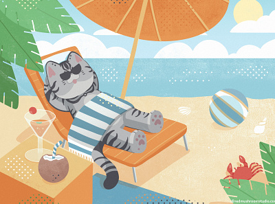 Cat Illustration: Summer vacation beach bookillustration cat holiday illustration illustrator summer summervacation vocation