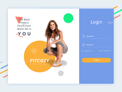 Fitcozy - Login check color fitness interface login minimal panel signup ui ux xd