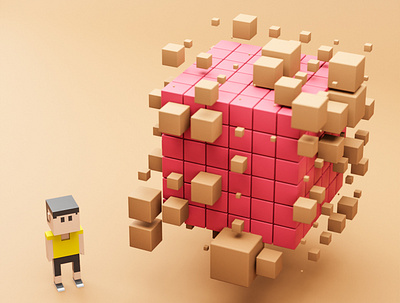 Low Poly Man and Cubes 3d blender colors design illustration minimal render