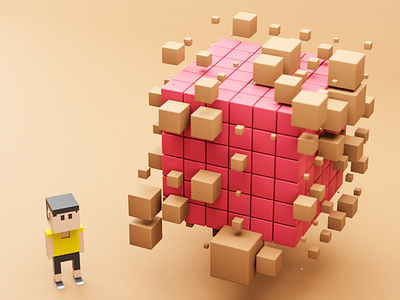 Low Poly Man and Cubes