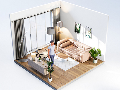 Minimal Apartment Interior Scene 3d blender colors design illustration minimal render