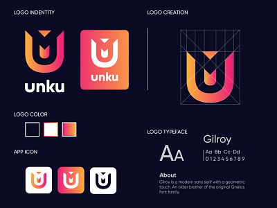 Unko- Modern Logo and Brand Identity Design app branding design gradient graphic design icon logo minimal moder modern
