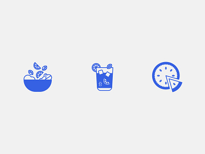 Food Icons blue design flat food icon illustration juice pictogram pizza salad symbol vector water
