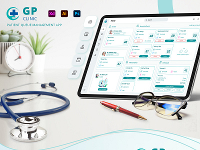 GP Clinic Patient Queue Management App for Tablets design gp clinic graphic design health clinic healthcare interface design tablet design uiux web app