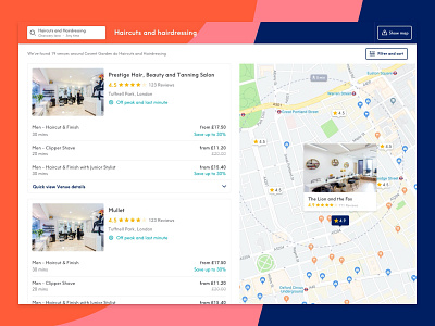 Treatwell — Hybrid Map view beauty browse map ui