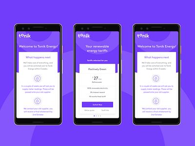 Tonik — Energy tariff sign up flow energy green purple signup ui