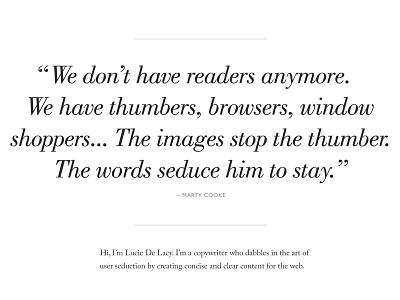 Lucie De Lacy – Copywriter bodoni caslon copywriter gill sans greyscale serif white