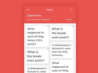 Card based revision app – Listing cards flat gotham rounded interface material minimal pastel red simple tasks