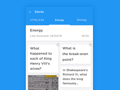 Card based revision app – Listing v2 blue cards clean flat gotham rounded interface material design minimal simple