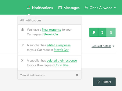 Notifications dropdown interface blue circular dropdown geometric green interface product ui ux