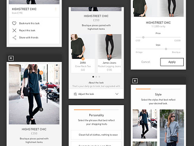 Fashion discovery app UI din discovery fashion monochrome ui ux