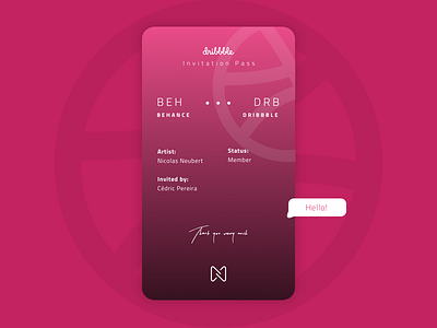 Hello, Dribbble! cards invitation minimal minimalistic pass portfolio simplicity