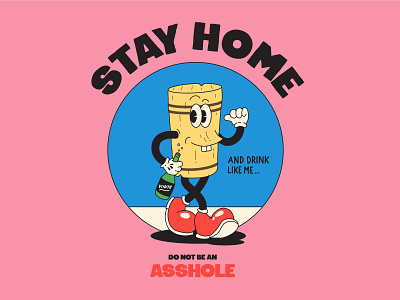 Stay Home cartoon character color cool cool colors cork design drink fun graphic illustration oldschool oldstyle pixel quarantine stayhome vector wine