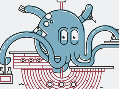Multitasking Octopus animal capitan character design happiness illustration multitask octopus ship shirt vector