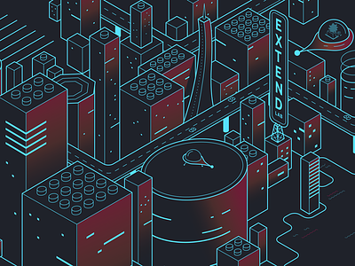 Future City - Extend Labs block city cyberpunk design draw extend future isometric lab lego mini pixel