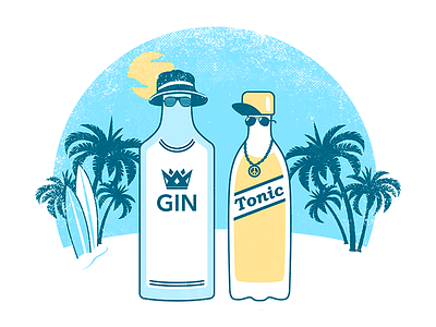 Gin And Tonic T-shirt Print alcohol beach bottle gin illustration summer tonic vector