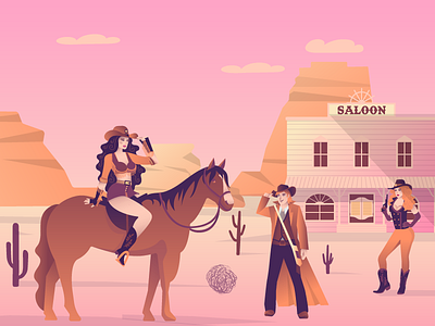 Wild West Illustration cowboy desert flat gradient horse icon illustration saloon vector west western wild
