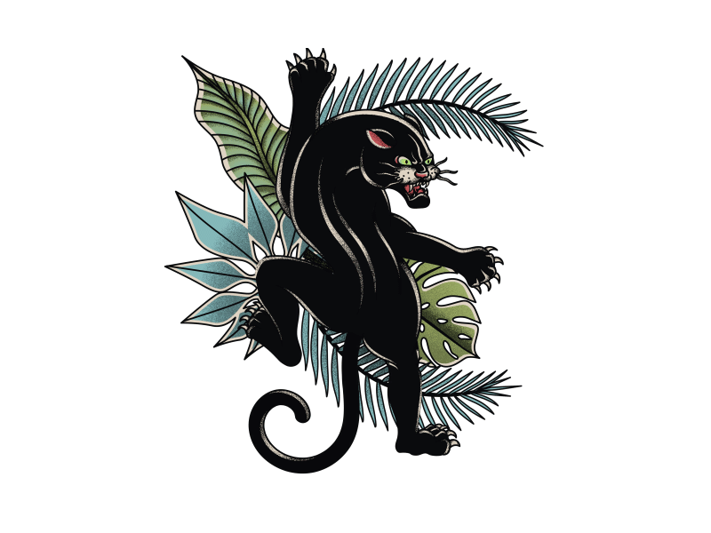 Black Panther T-shirt Print animation black design gif graphic art icon illustration outline palm panther tattoo traditional